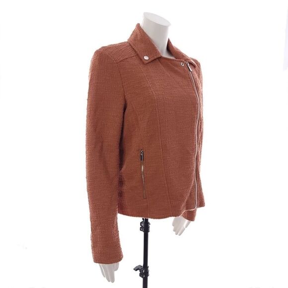 Nine West Texture Knit Moto Solid Rust Full Zip Jacket Womens Size M - Picture 7 of 14